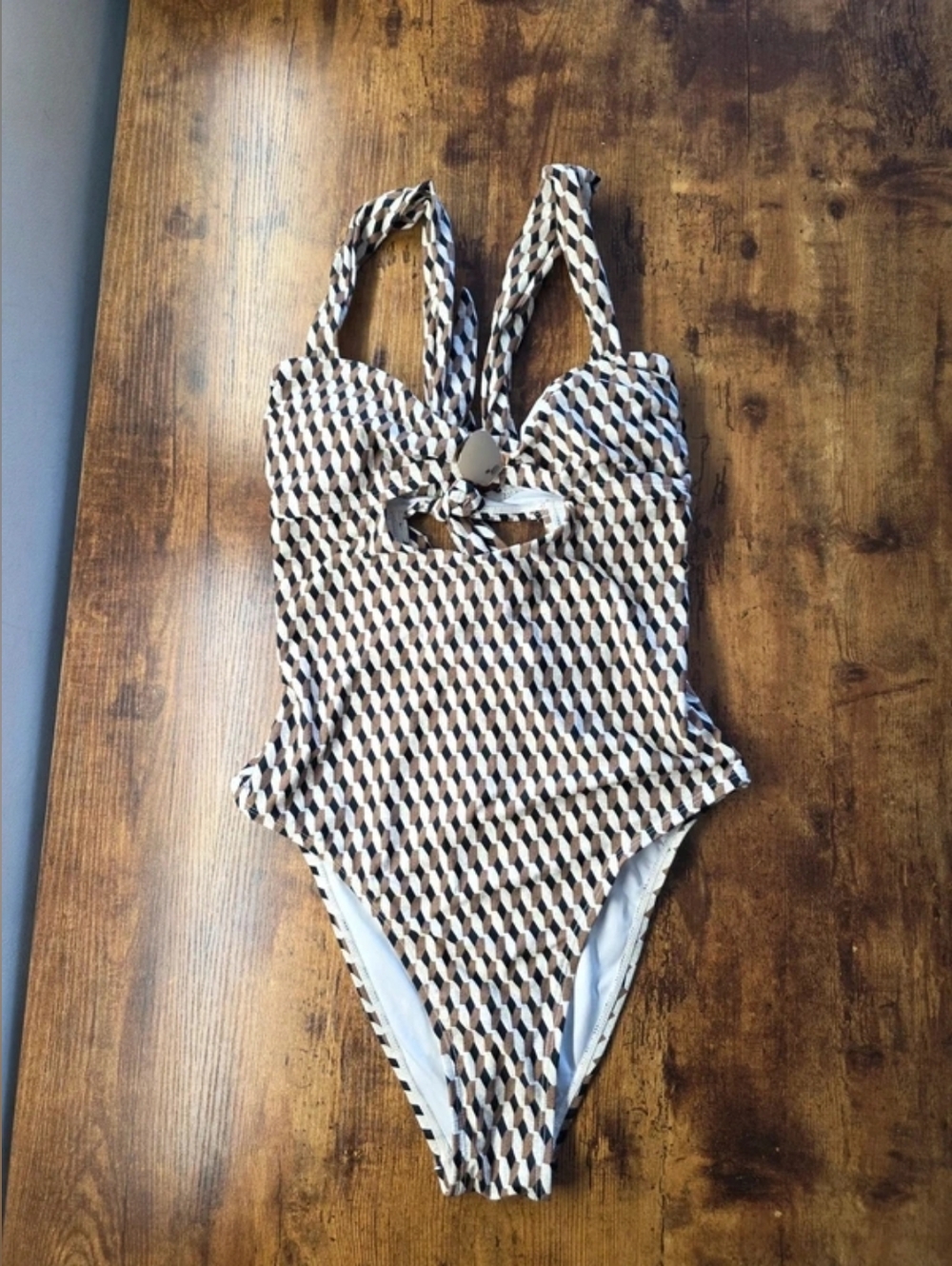 Geometric Black & Cream One-Piece Swimsuit